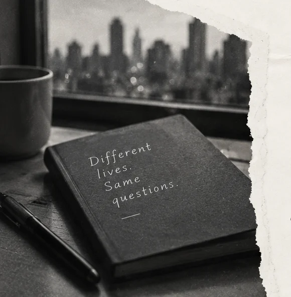 Notebook by a city window